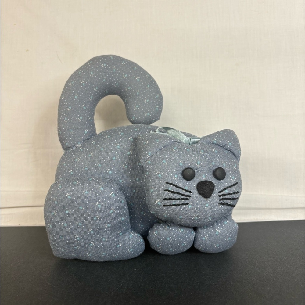 Handmade Denim Blue with Small Flower Print Cat Doorstop